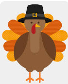 clipart image of a turkey wearing a pilgrim hat